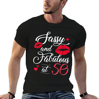 Sassy Fabulous At 50 Lips Birthday 50 Years Old Since 1975  Rolled Sleeves T-Shirt