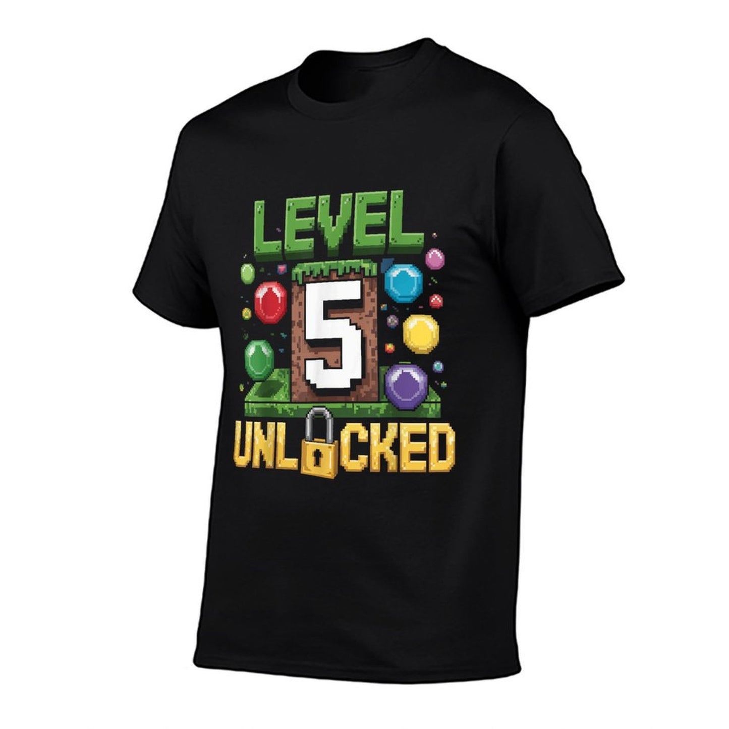 Birthday Boy Level 5 Unlocked 5th Birthday Game Pixel  Cotton T-Shirt