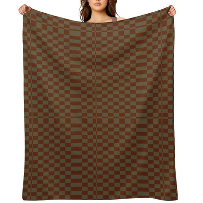 Mid Century Orange And Sand Rectangle Chequered Lightweight Throw Blanket