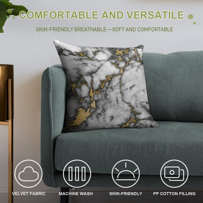Grey Marble Gold Streaks Phone Case Cover Soft Gift Ready Throw Pillow