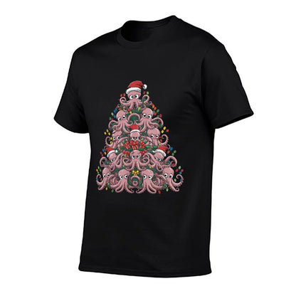 Octopus Xmas Lighting Santa Funny Octopus Christmas Tree  Heathered Texture T-Shirt