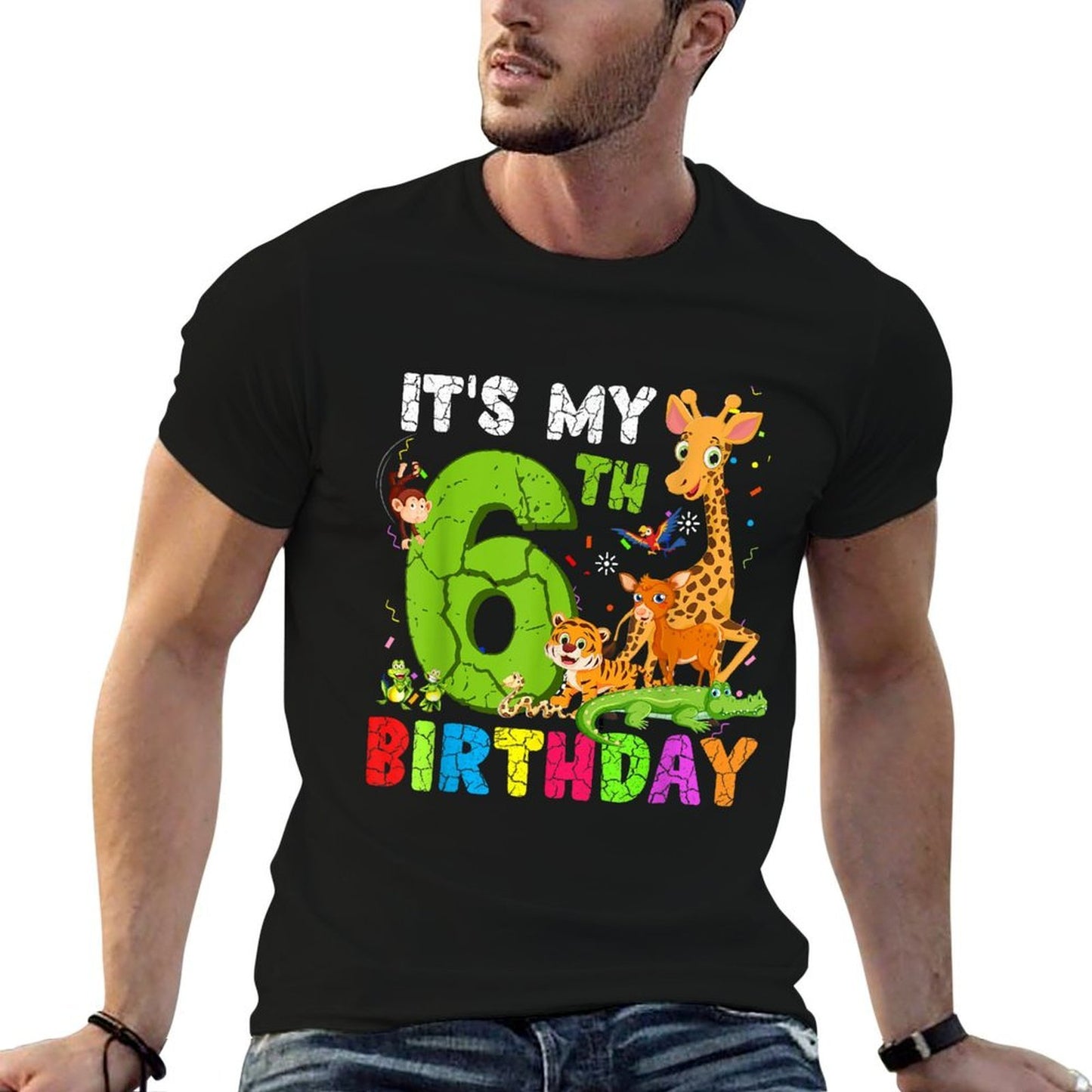 It's My 6th Birthday Animals Cute Zoo 5 Year Old Boy Girl  Trendy Pattern T-Shirt