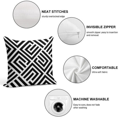 LABYRINTH TILES PATTERN BLACK AND WHITE, BY SUBGIRL Soft Multiple Sizes Throw Pillow