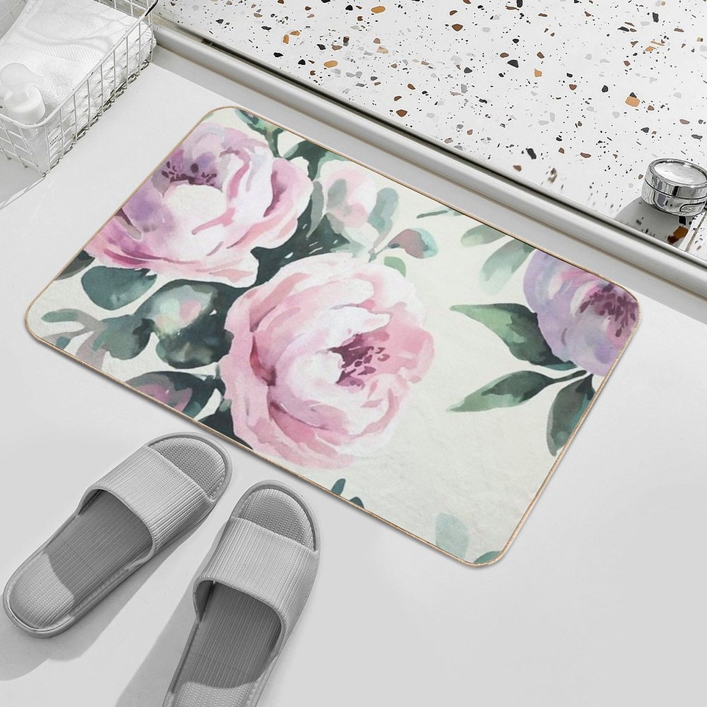 Charming Watercolor Tulips  Anti-Trip Bath Mat