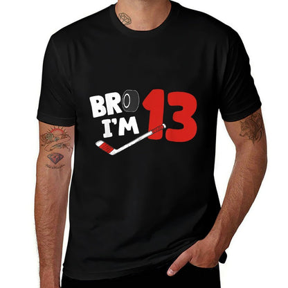 13th Birthday Boy Bro I'm 13 Year Old Hockey Theme  Slim-fit Cut T-Shirt
