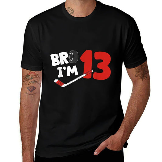13th Birthday Boy Bro I'm 13 Year Old Hockey Theme  Slim-fit Cut T-Shirt