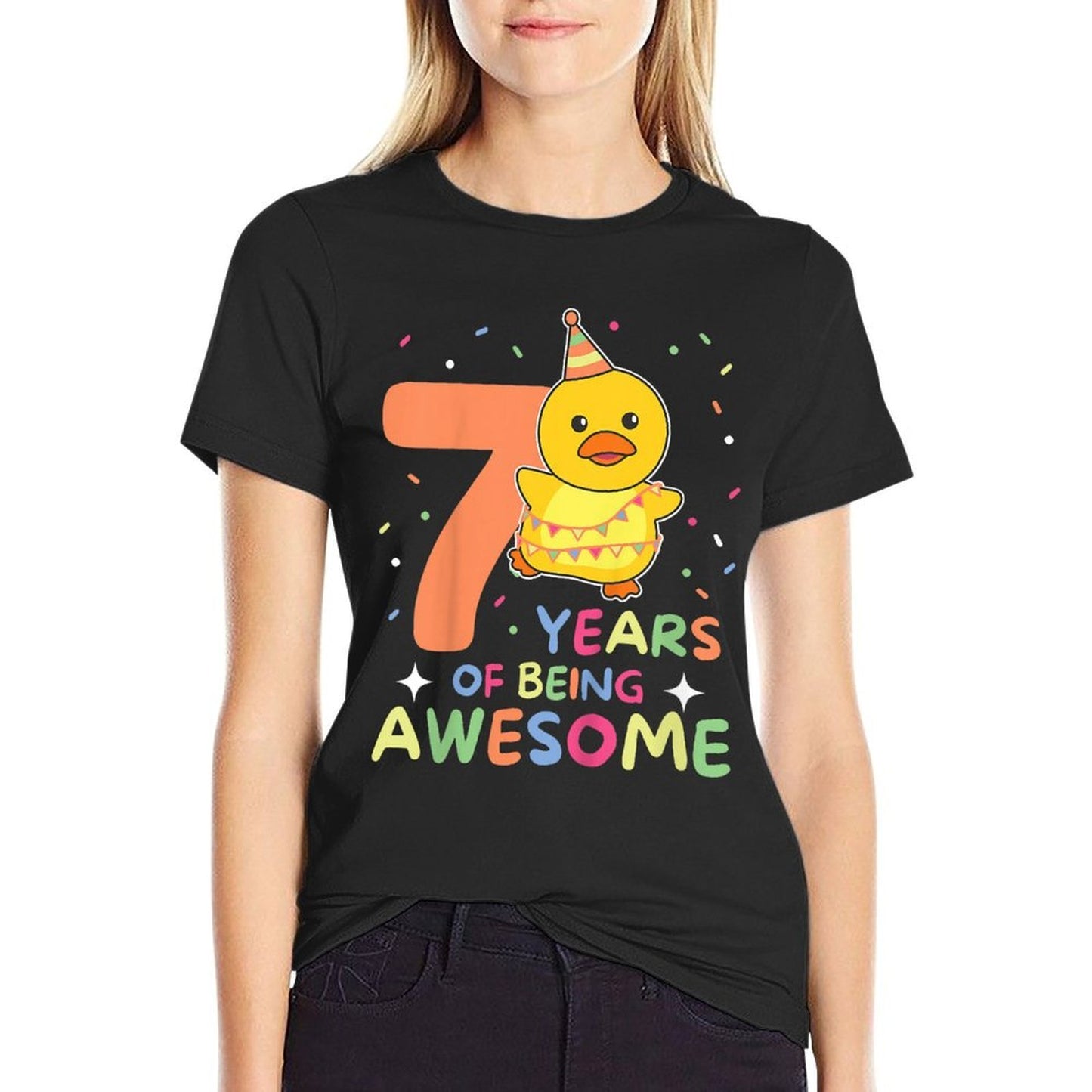 Kids Duck For 7th Birthday Children Seven Years Old Duck  Breathable T-Shirt