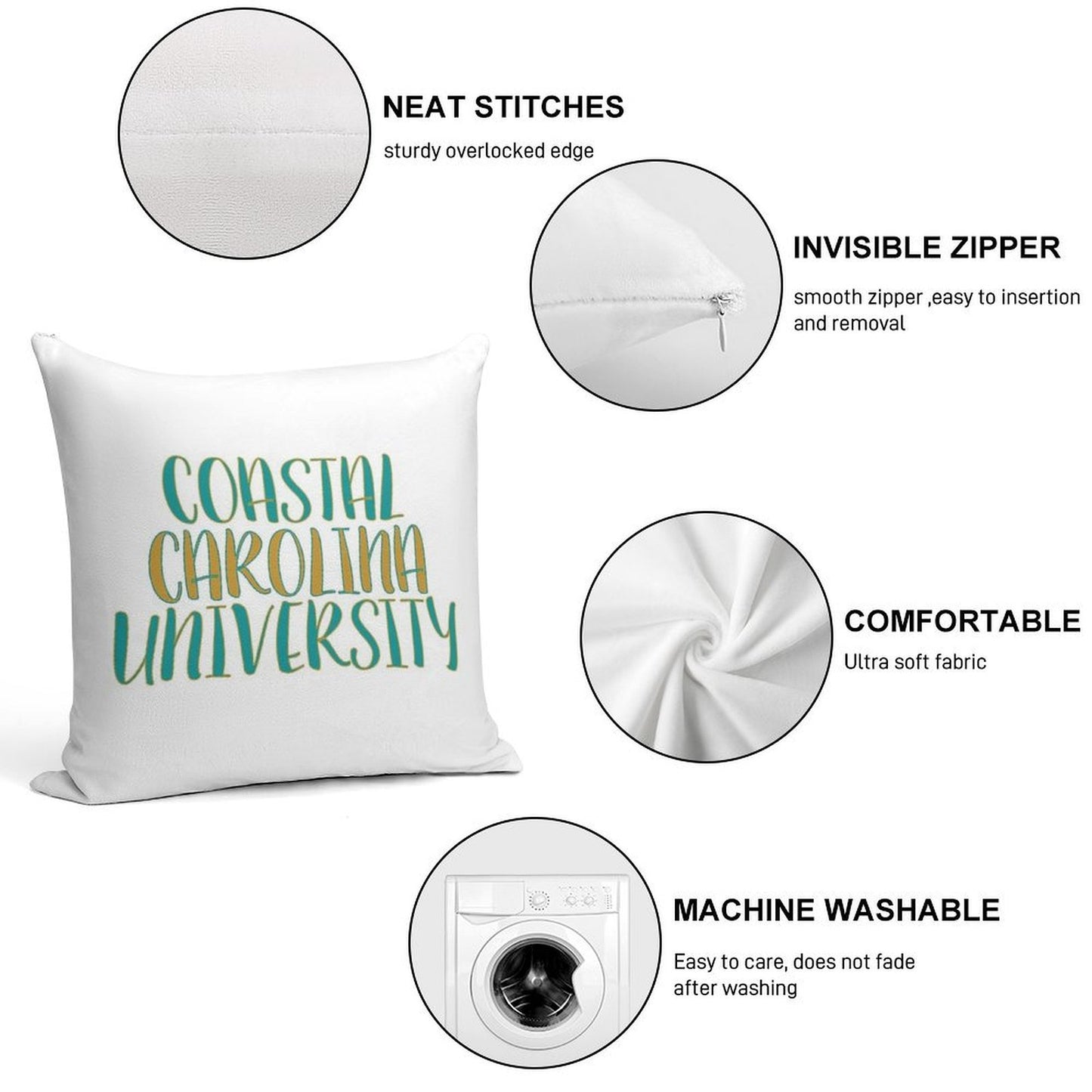 Coastal Carolina University Soft Short Plush Fabric Throw Pillow