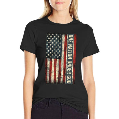 One Nation Under God 4th Of July American Christian  Trendy Pattern T-Shirt