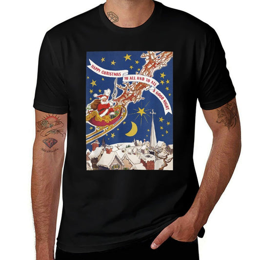 Retro Santa Claus, Twas The Night Before Christmas  Heathered Texture T-Shirt