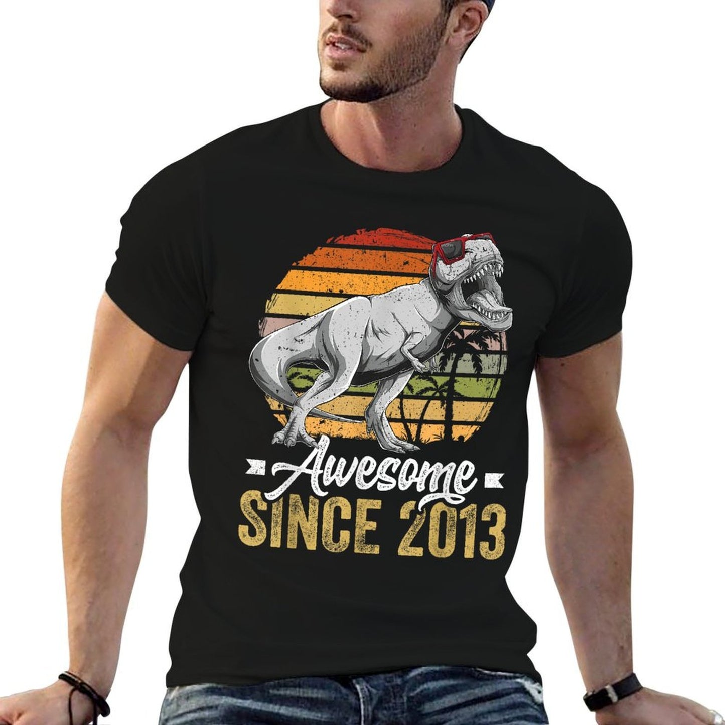 Awesome Since 2013 12 Years Old 12th Birthday Trex Dinosaur  Polyester Blend T-Shirt