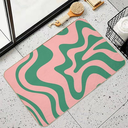 Liquid Swirl Contemporary Abstract Pattern in Pink And Green  Odorless Bath Mat