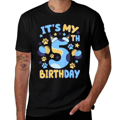 Kids 5th Birthday Boy Girl Dog Theme Party Five 5 Year Old Bday  Breathable T-Shirt