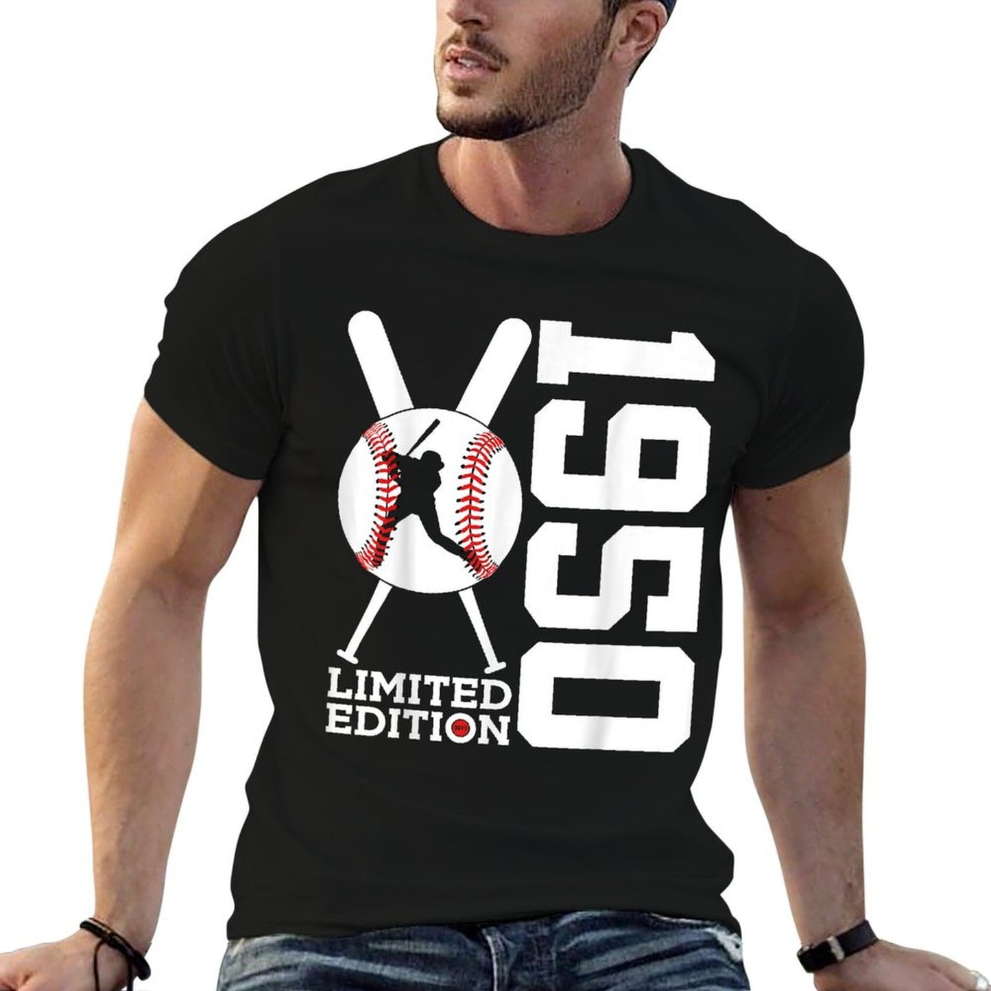 75th BIRTHDAY BASEBALL LIMITED EDITION 1950  Ribbed Collar T-Shirt