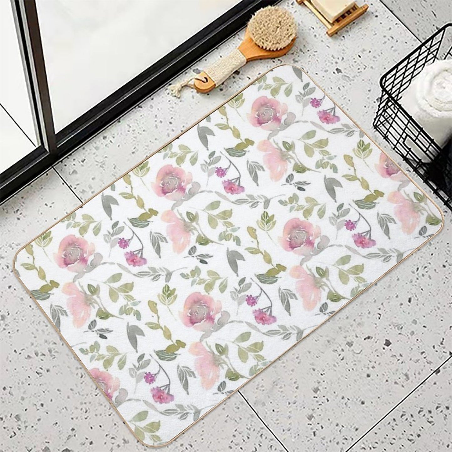 Floral Pattern in Watercolors  Slip-Resistant Bath Mat