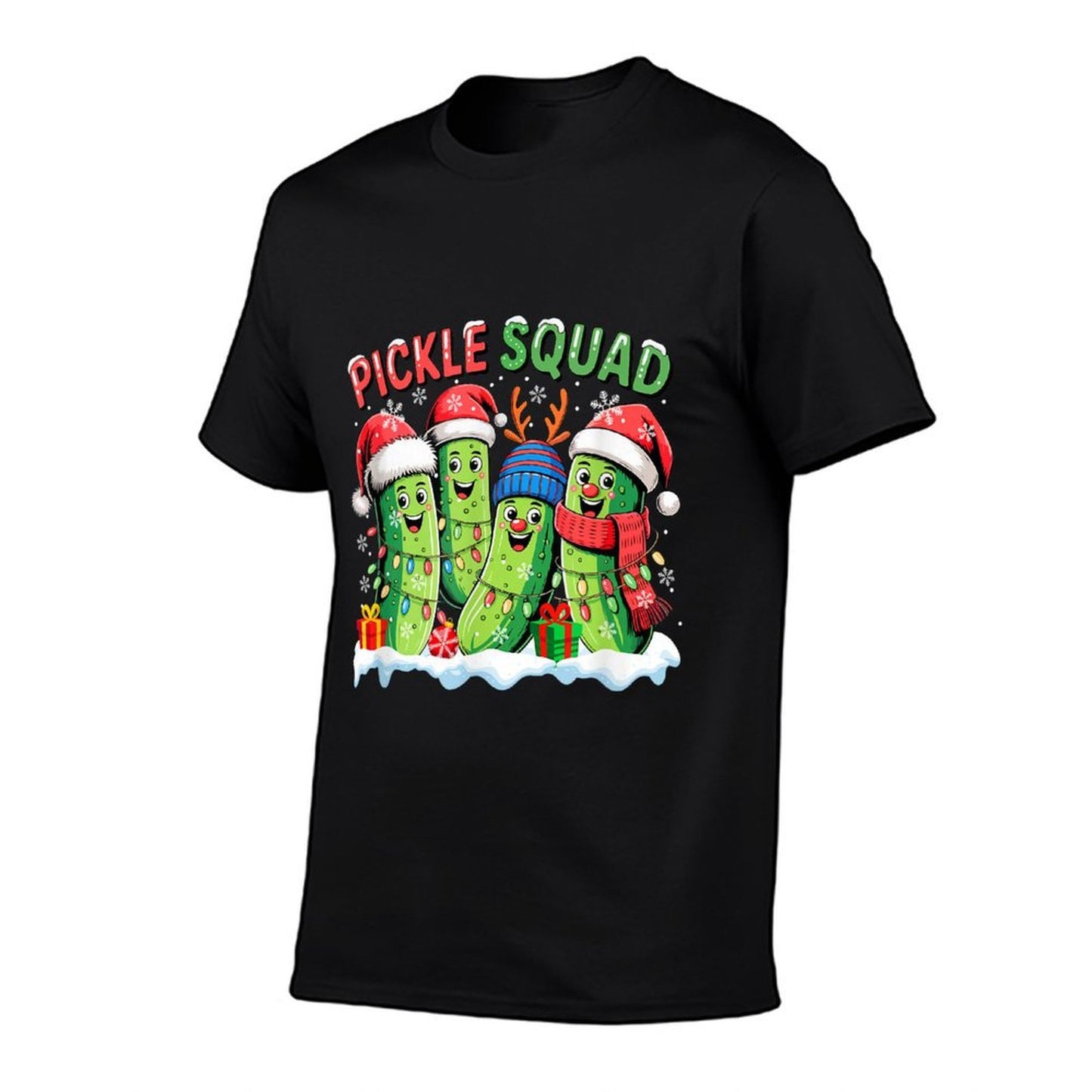Pickle Christmas Squad Group Santa Reindeer Pickles Vegan  Cotton T-Shirt