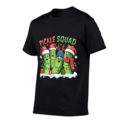 Pickle Christmas Squad Group Santa Reindeer Pickles Vegan  Cotton T-Shirt