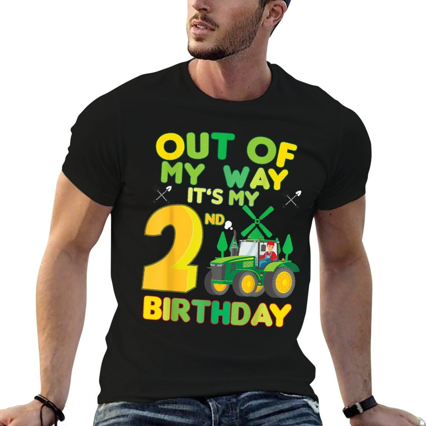 Kids Farmer Bday Out of My Way It's My 2nd Birthday Tractor  Easy-care T-Shirt