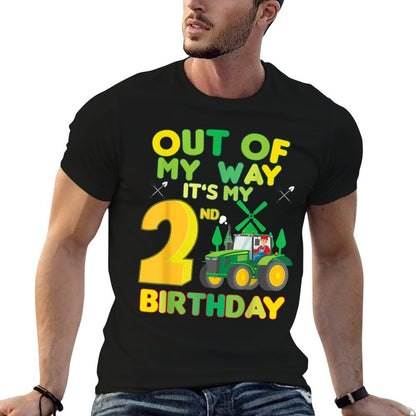 Kids Farmer Bday Out of My Way It's My 2nd Birthday Tractor  Easy-care T-Shirt