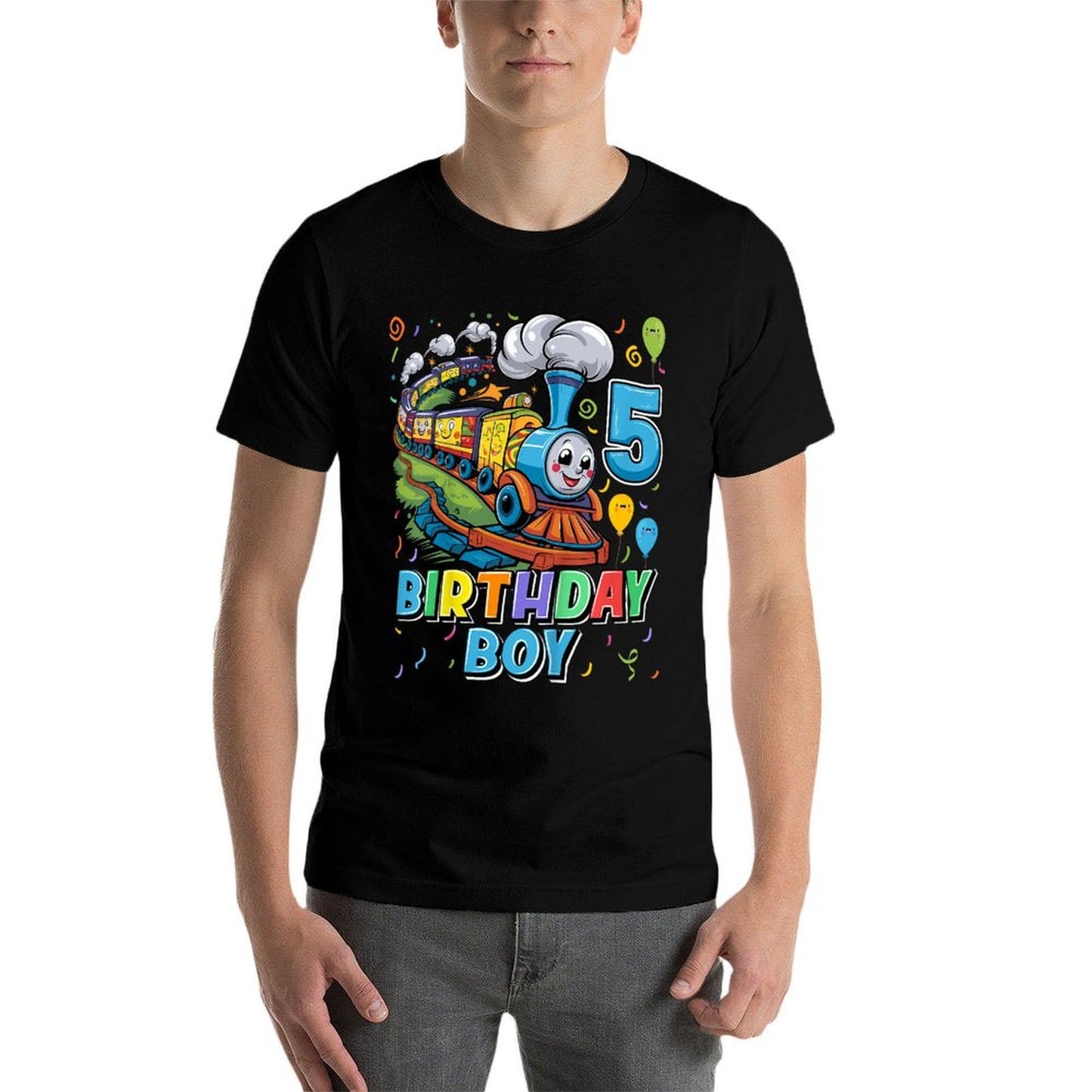 Kids Birthday Boy Train Lover 5 Years Old 5th Birthday Party Boys  Heathered Texture T-Shirt
