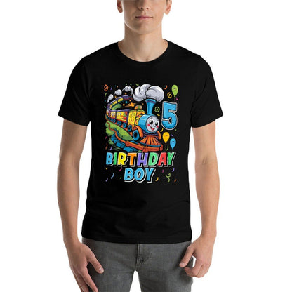 Kids Birthday Boy Train Lover 5 Years Old 5th Birthday Party Boys  Heathered Texture T-Shirt