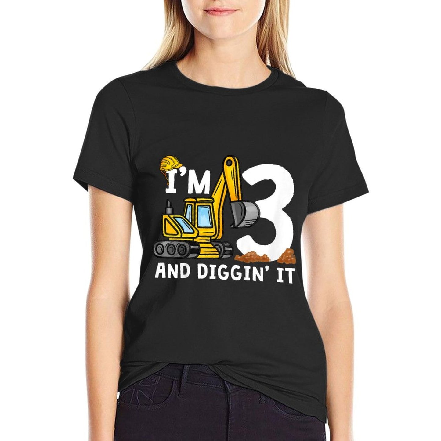 Kids 3rd Construction Birthday I'm 3 And Digging It 3 Years Old  Oversized Silhouette T-Shirt