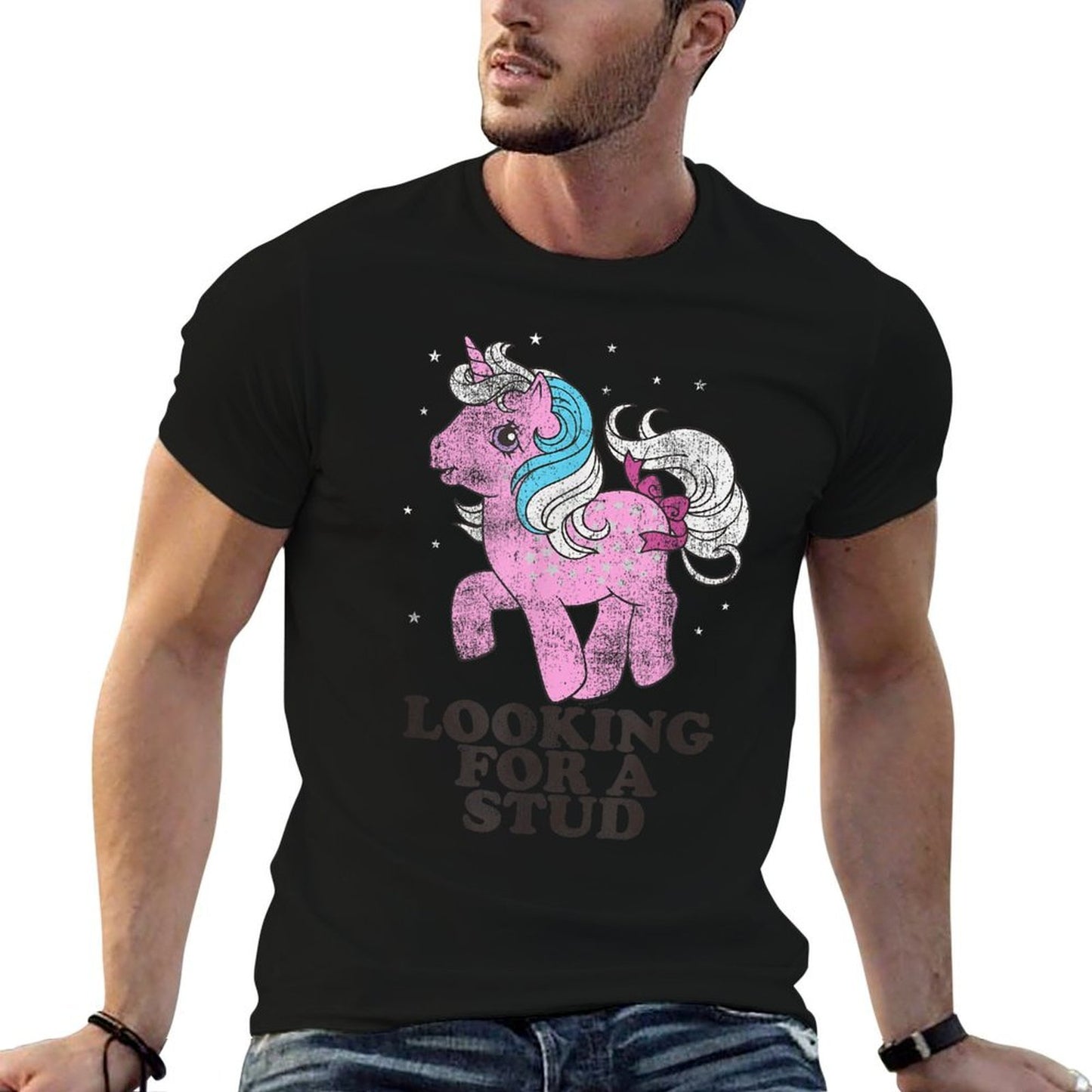 My Little Pony Retro Twilight Looking For A Stud Logo  Heathered Texture T-Shirt