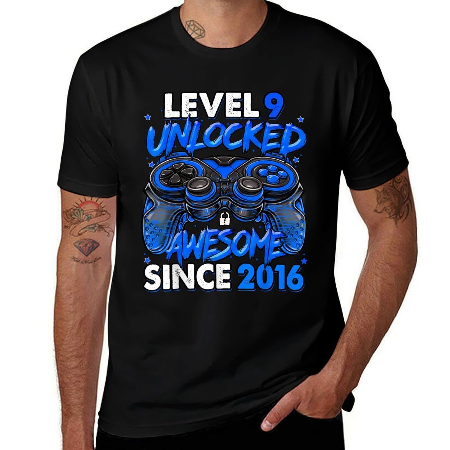 Level 9 Unlocked Awesome Since 2016 9th Birthday Gaming  Moisture-wicking T-Shirt
