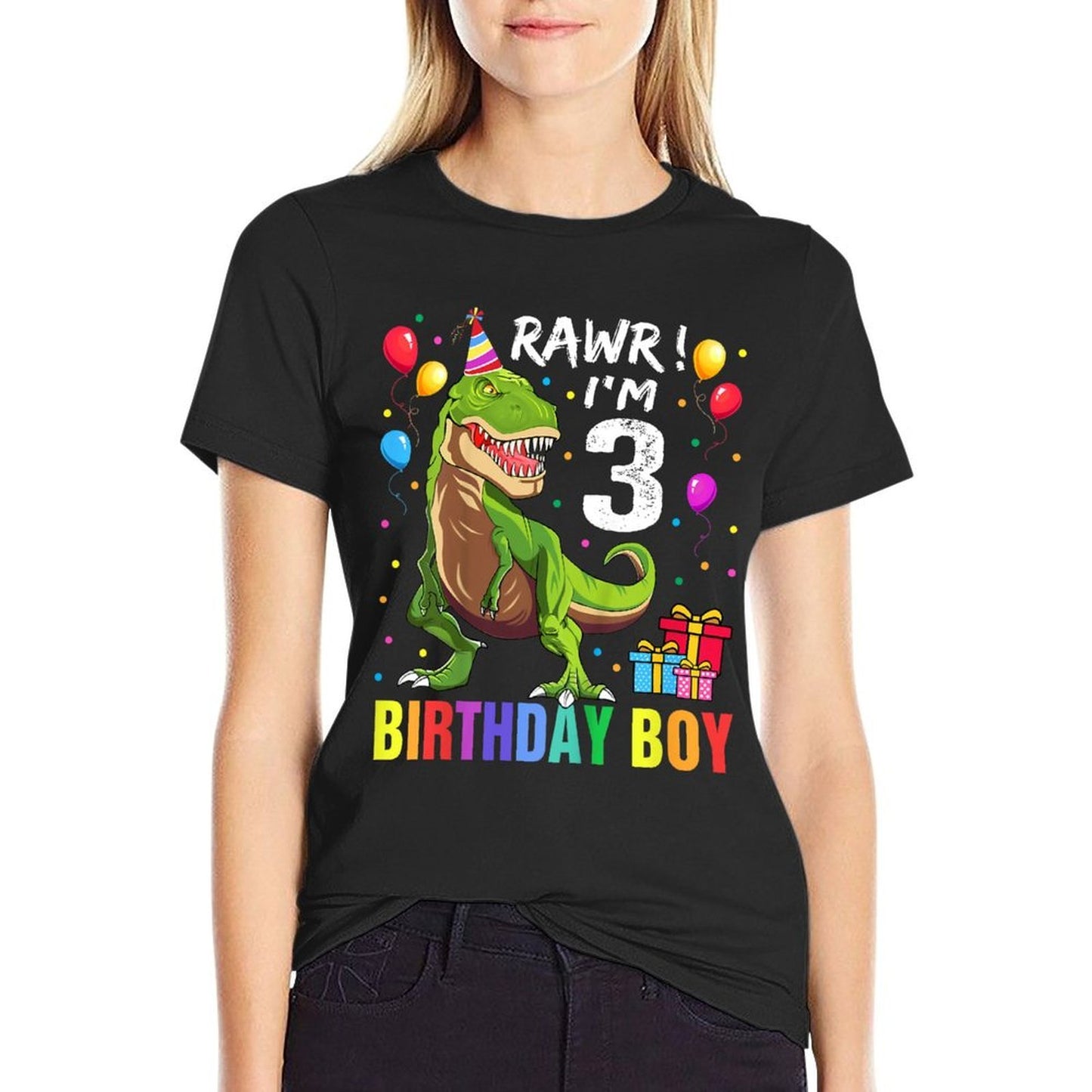 Kids 3 Year Old 3rd Birthday Boy T Rex Dinosaur  Heathered Texture T-Shirt