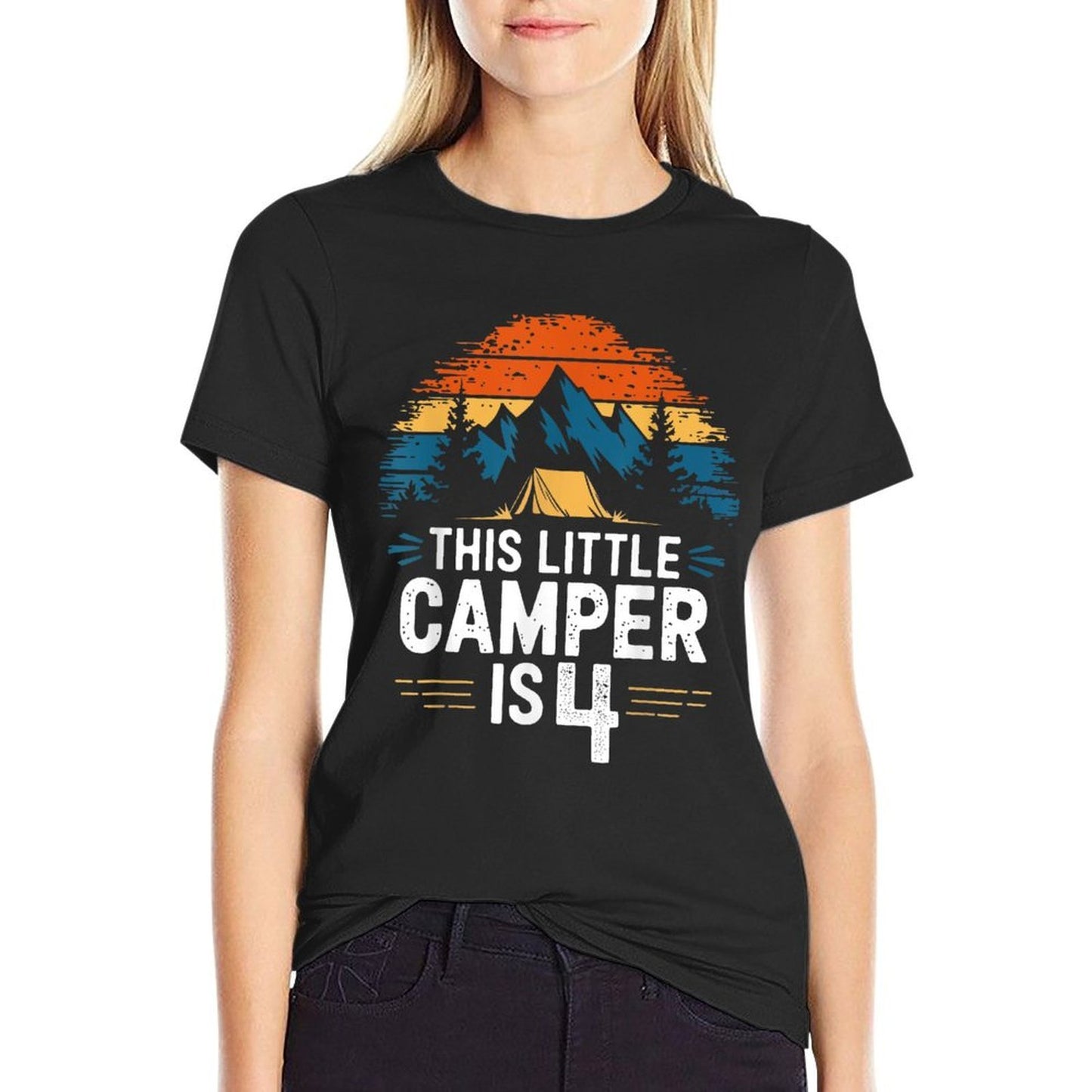 4th Birthday Camping for 4 Year Old Kids Camping Party  Vintage-inspired T-Shirt