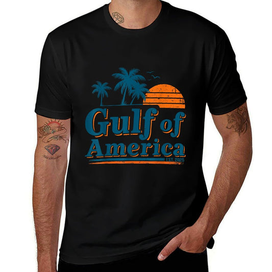 Retro Vintage Gulf Of US America 2025 American Gifts Ribbed Collar T-Shirt