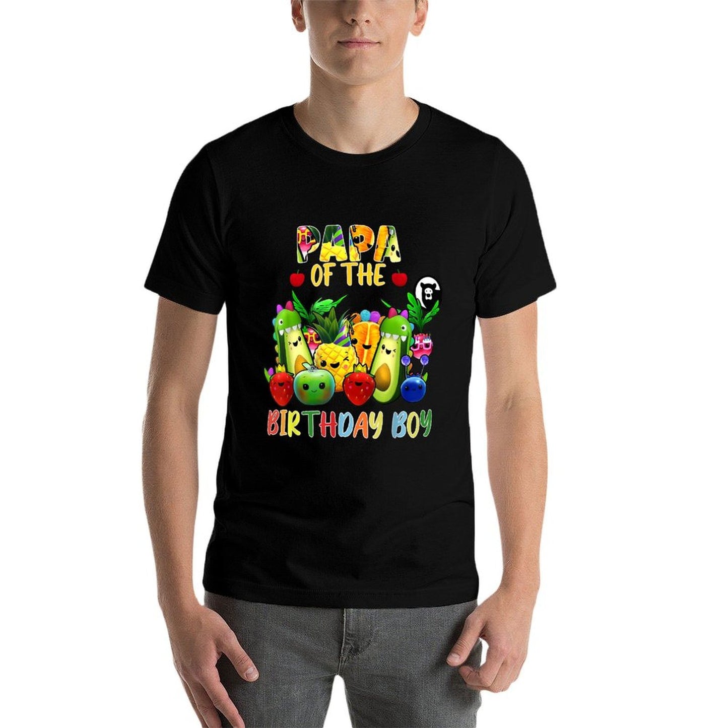 Papa Of The Birthday Boy Family Fruit Birthday Hey Bear  Summer-ready Fabric T-Shirt