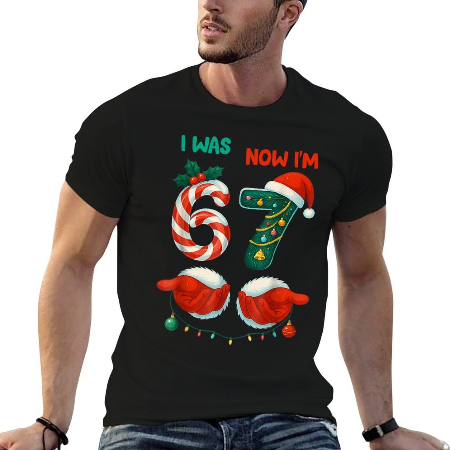 7 Year Old Birthday Was 6 Now Im 7 67 Funny Christmas  Ribbed Collar T-Shirt