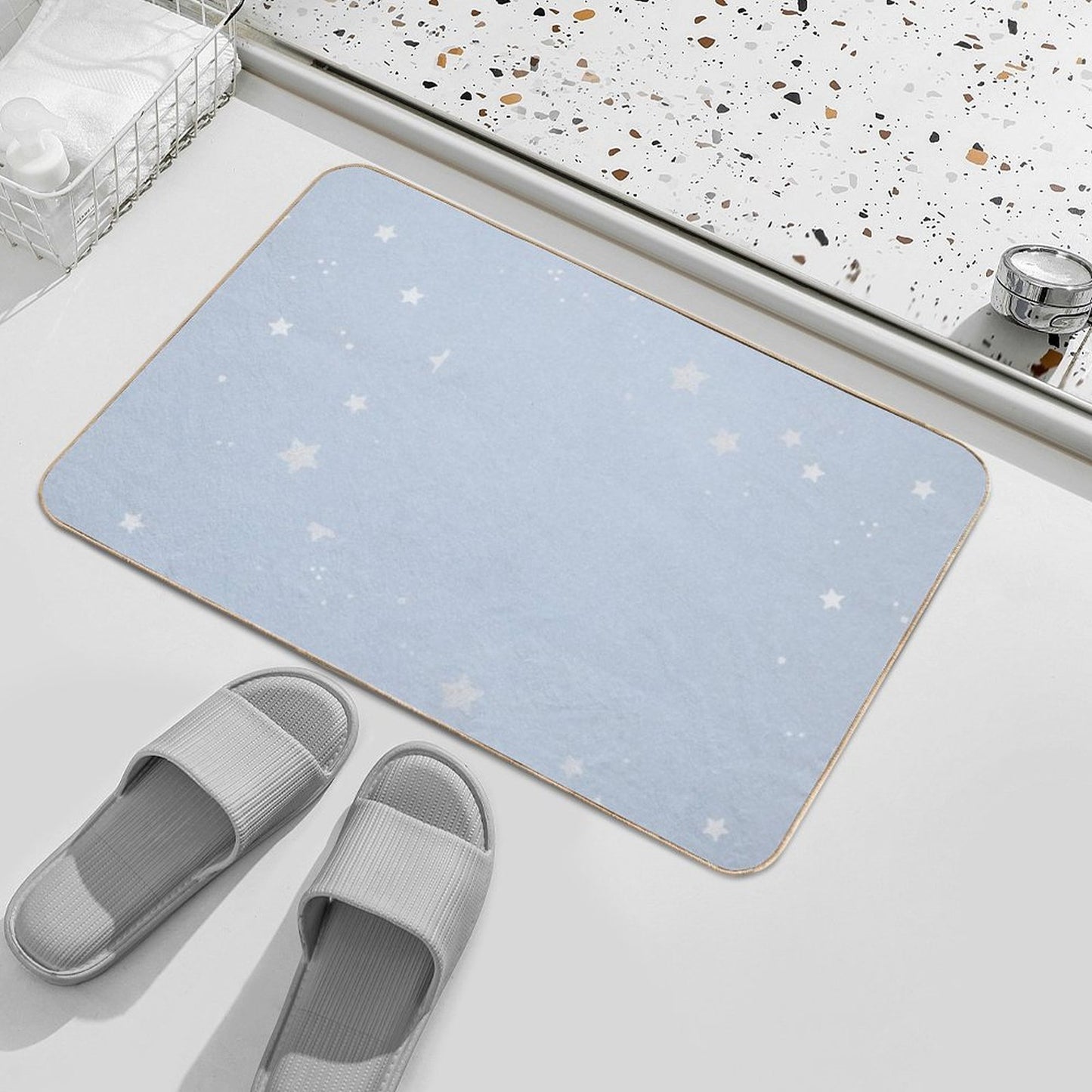 Baby Blue Silver Stars  Non-Slip Bath Mat