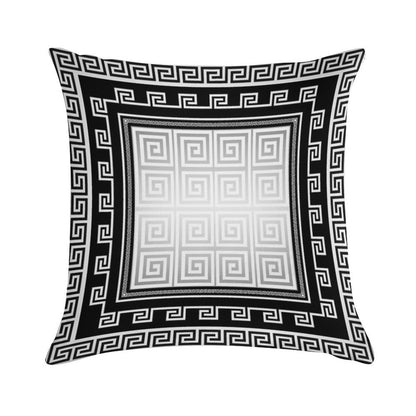 Greek Keys Black White Silver Gray Soft Hidden Zipper Throw Pillow
