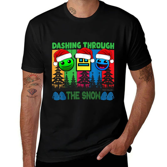 Geometry Dashing Through The Snow Sleep Dash Game Christmas  Slim-fit Cut T-Shirt