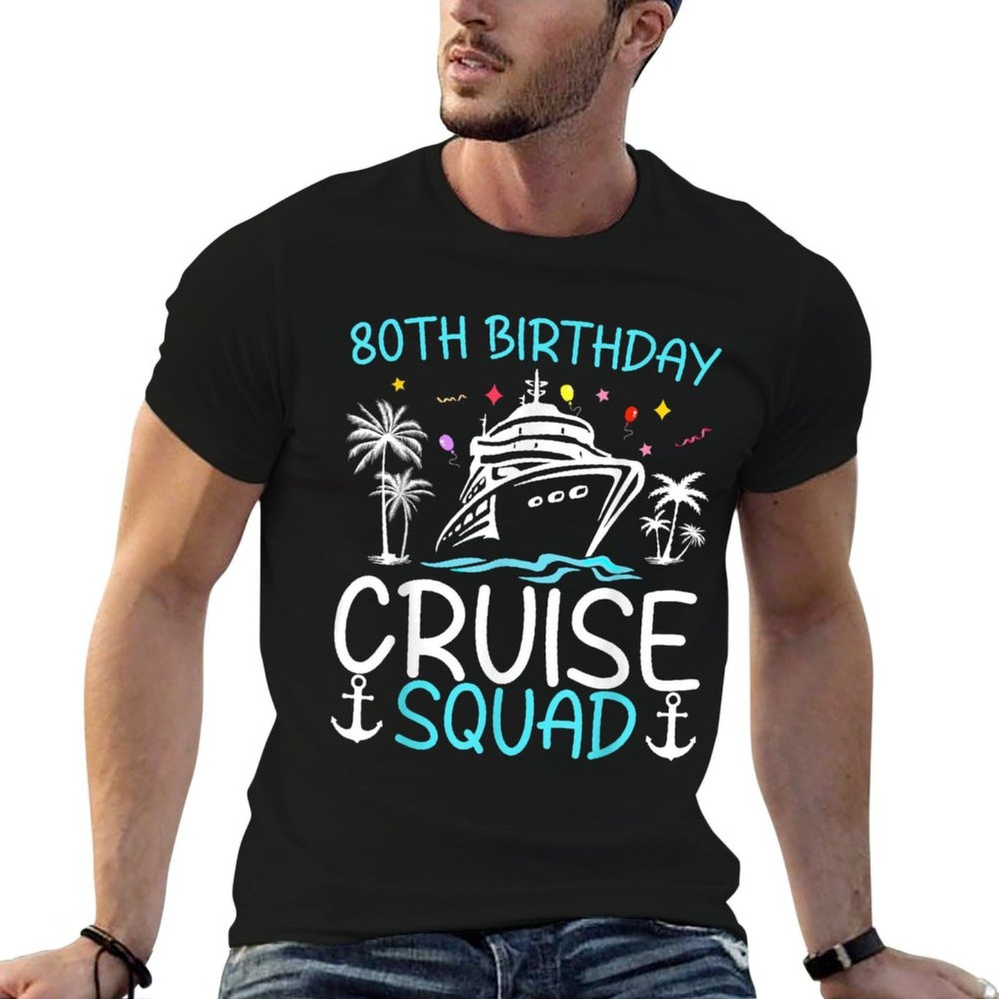 80th Birthday Cruise Squad Gifts 2025 Matching Party Family  Heathered Texture T-Shirt