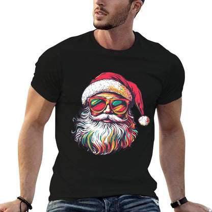 Retro Santa Face Sunglasses Christmas Xmas  Rolled Sleeves T-Shirt