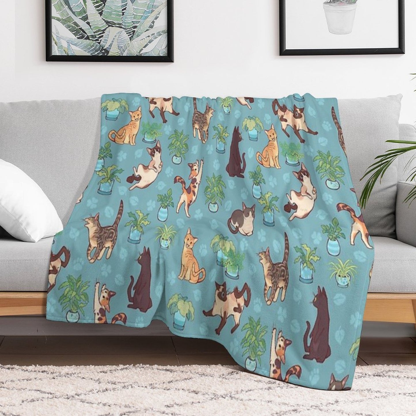 Cozy Michis in Blue Easy Care Throw Blanket