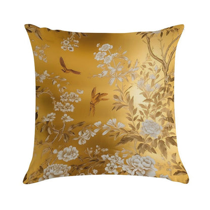 Gold Chinoiserie Floral Soft Durable Construction Throw Pillow