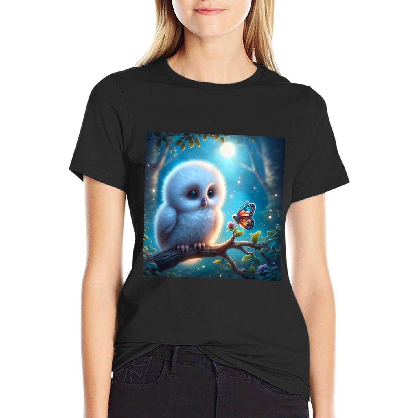 Twilight Whispers Baby Owl & Butterfly - A Serene Encounter  Versatile T-Shirt