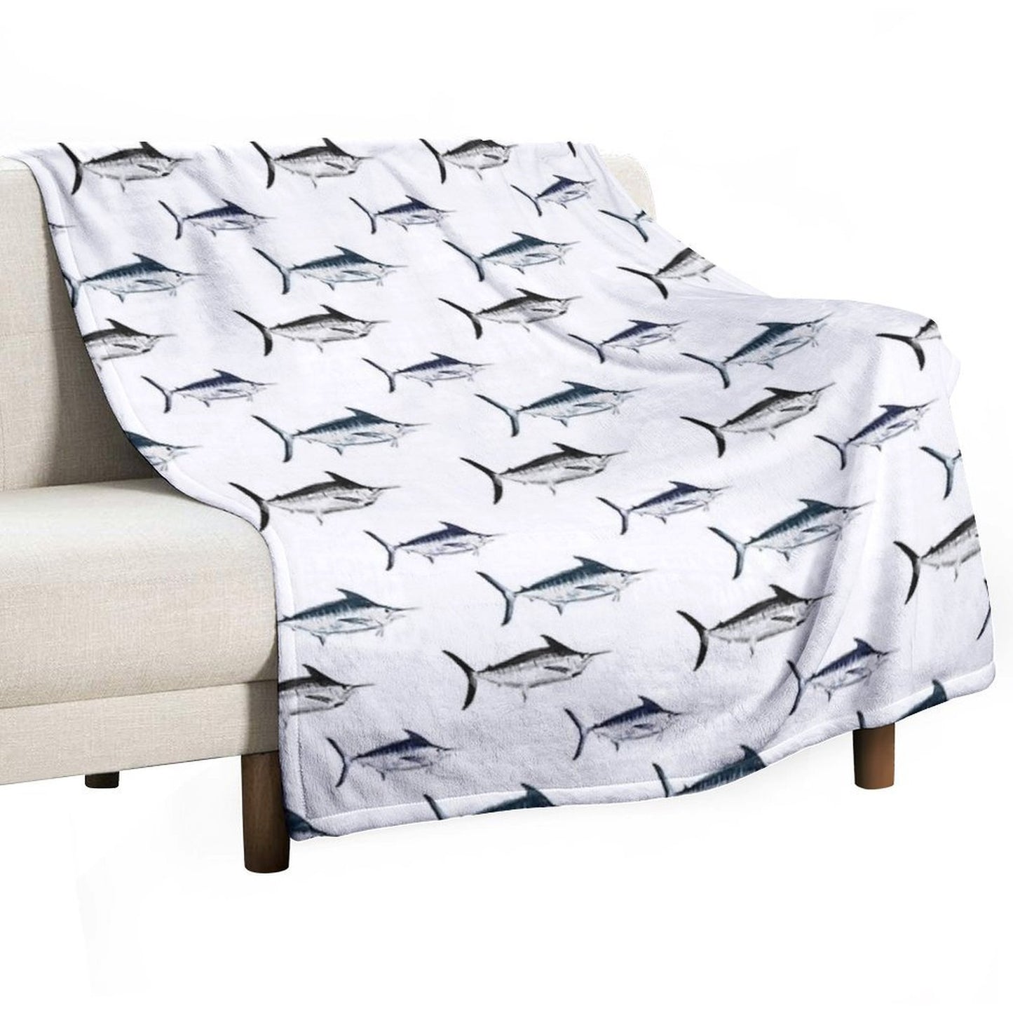 Graphic Modern Vector Atlantic Blue Marlin Pattern Multi-functional Throw Blanket