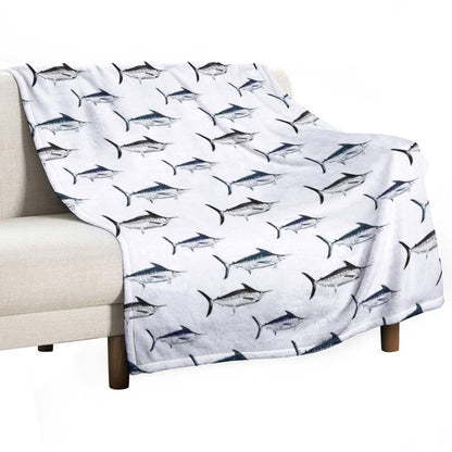 Graphic Modern Vector Atlantic Blue Marlin Pattern Multi-functional Throw Blanket