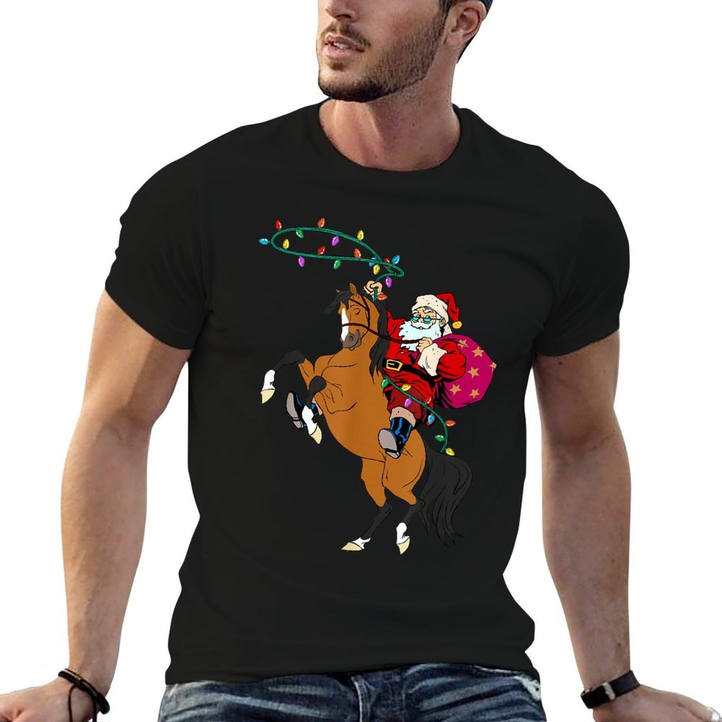 Cowboy Santa Claus Riding A Horse Christmas Cowboy Kids Boys  Stretchy T-Shirt