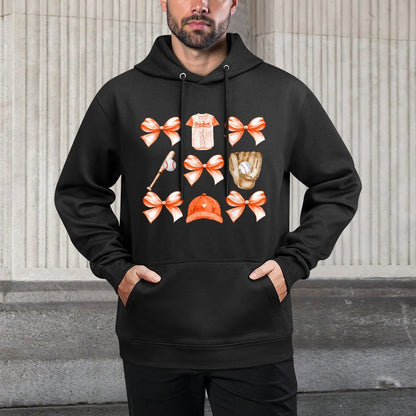 Baseball Game Day Orange Coquette Bow Baseball Mom Retro Shape Retention Hoodie