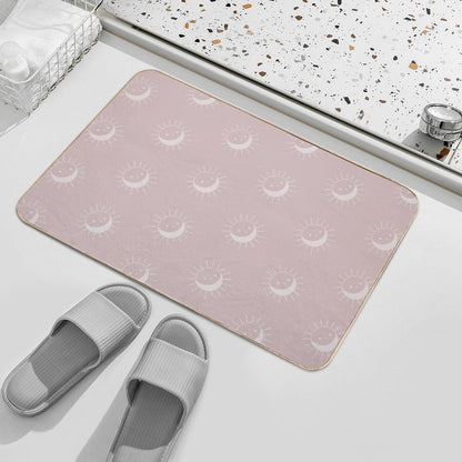 Pretty Sun And Moon Pattern Soft Aesthetic In Muted Colors Gray Pink  Easy To Clean Bath Mat
