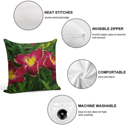 Rich Red Daylilies Soft Washable Throw Pillow