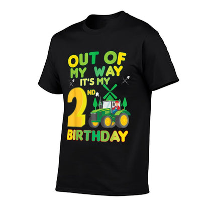 Kids Farmer Bday Out of My Way It's My 2nd Birthday Tractor  Easy-care T-Shirt