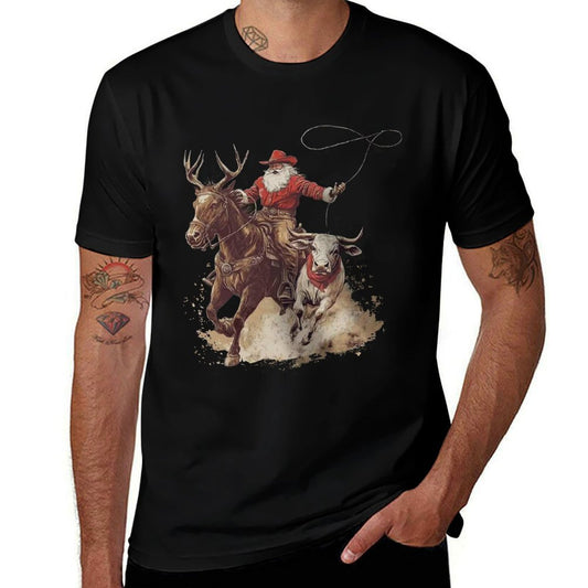 Vintage Rodeo Cowboy Santa Western Roping Horse Reindeer Sweatshirt  Durable T-Shirt