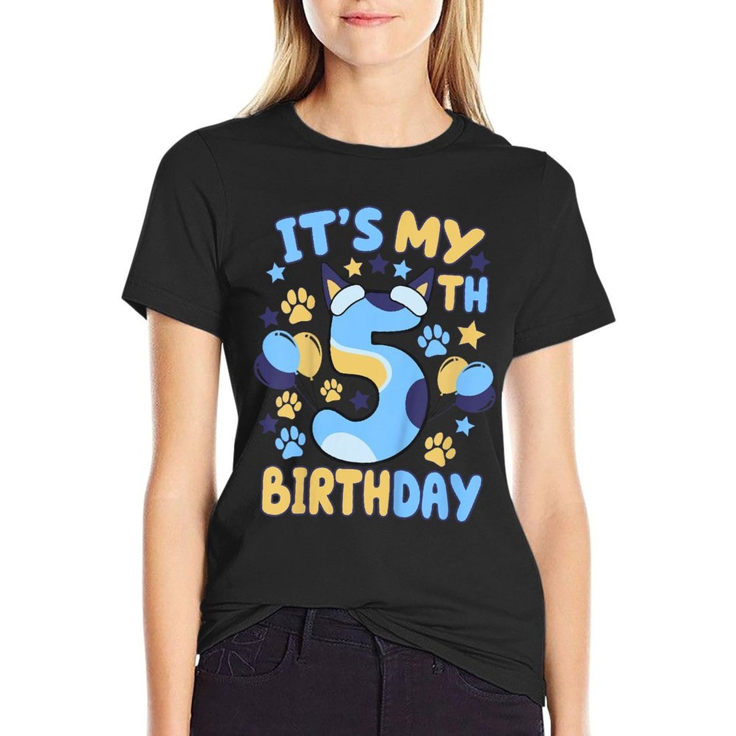 Kids 5th Birthday Boy Girl Dog Theme Party Five 5 Year Old Bday  Breathable T-Shirt